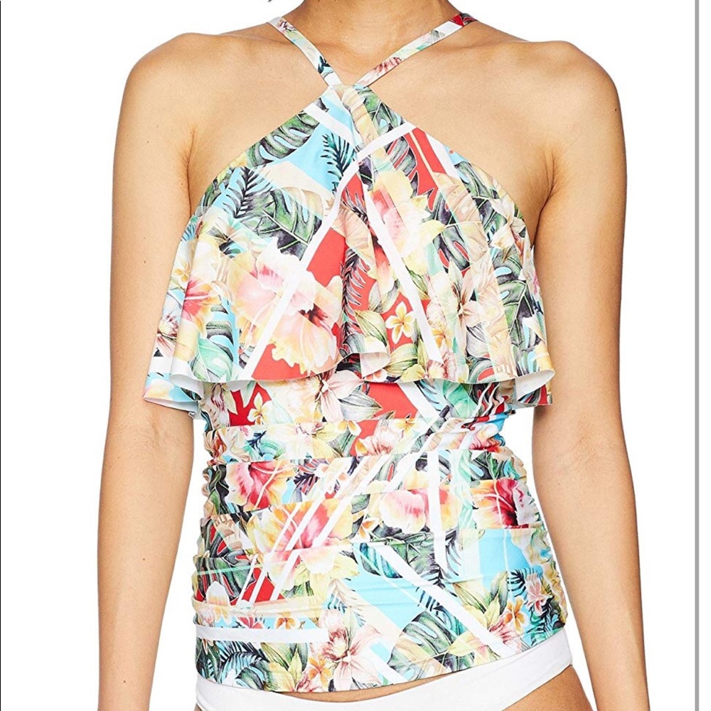 Women's Vintage Tropical Ruffle Tankini Swimsuit - Picture 2 of 8